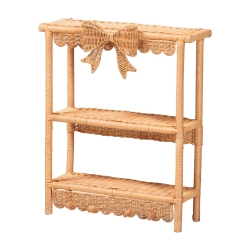 bali & pari Creusa Natural Rattan 2-Tier Wall Shelf with Bow Detail